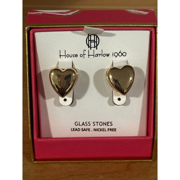 House of Harlow 1960 Jewelry - House of Harlow 1960 Glass Stone Gold Heart Cuff Earrings NIB